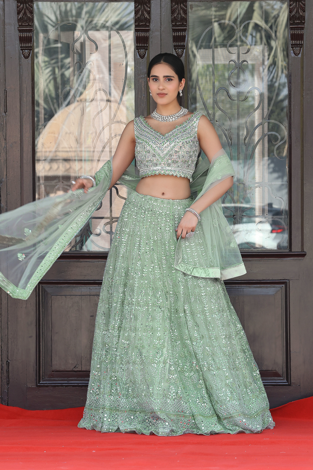 See Green lehenga choli