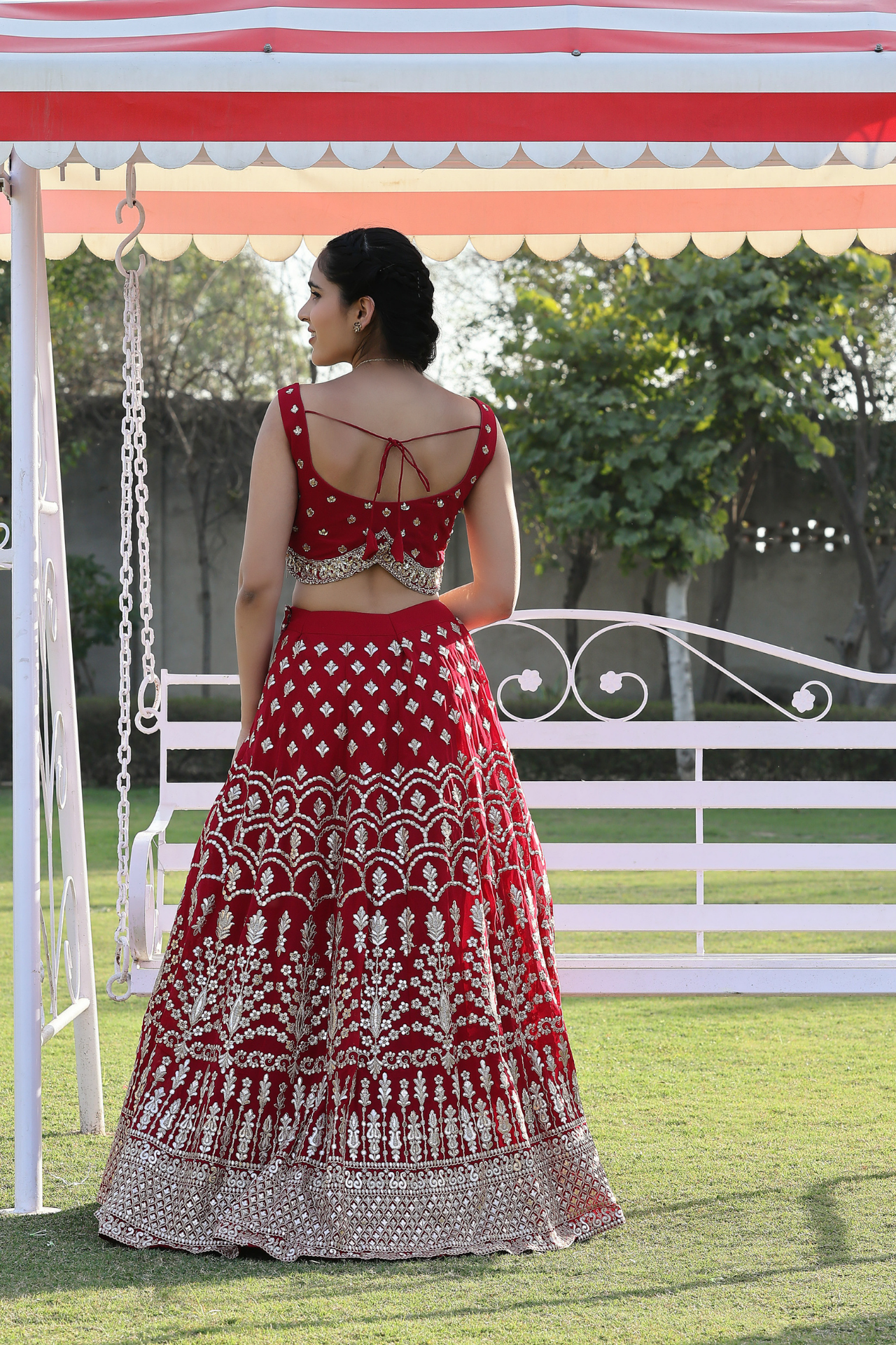 Red Embroidered Lehenga