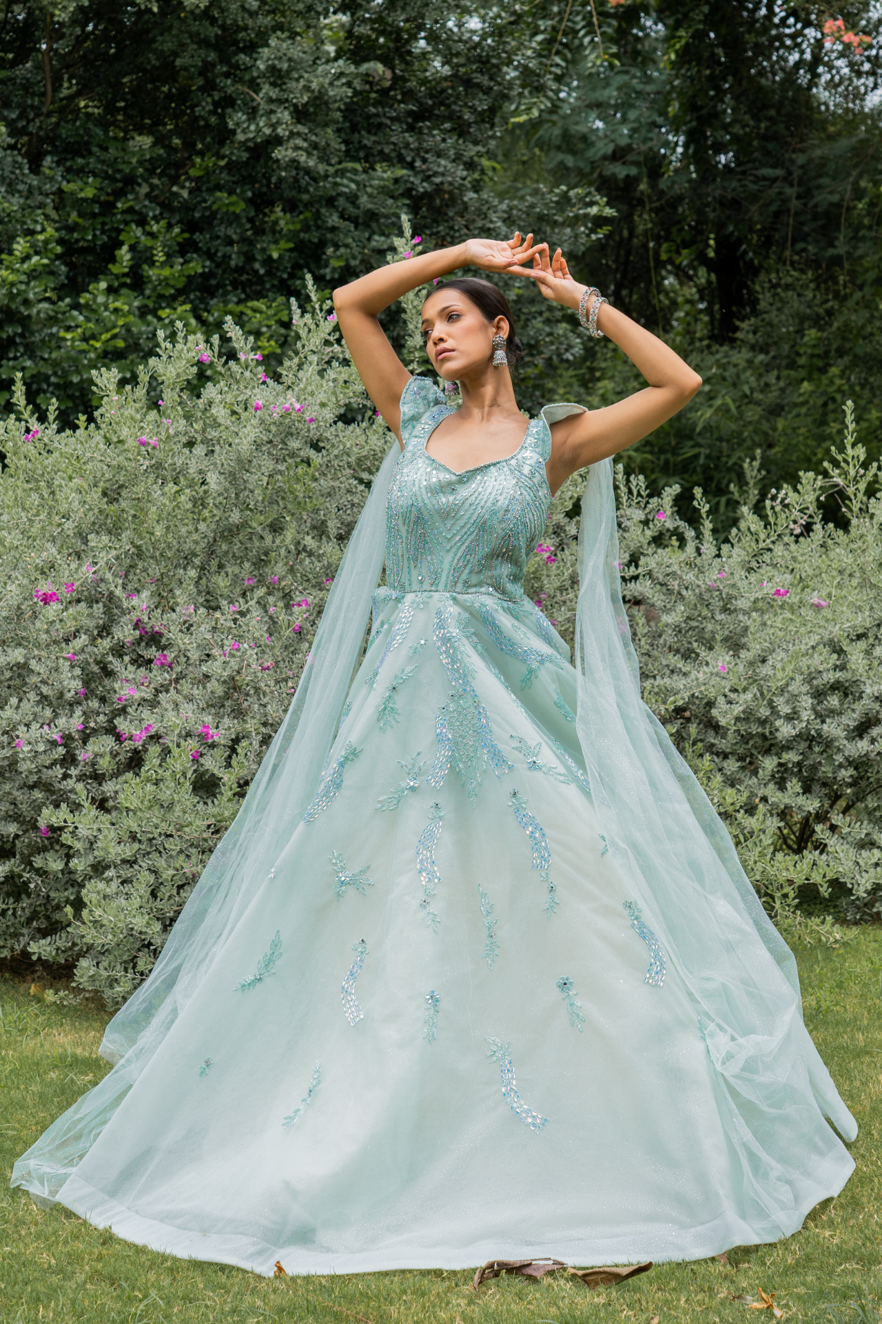 Pista Green Designer Ball Gown