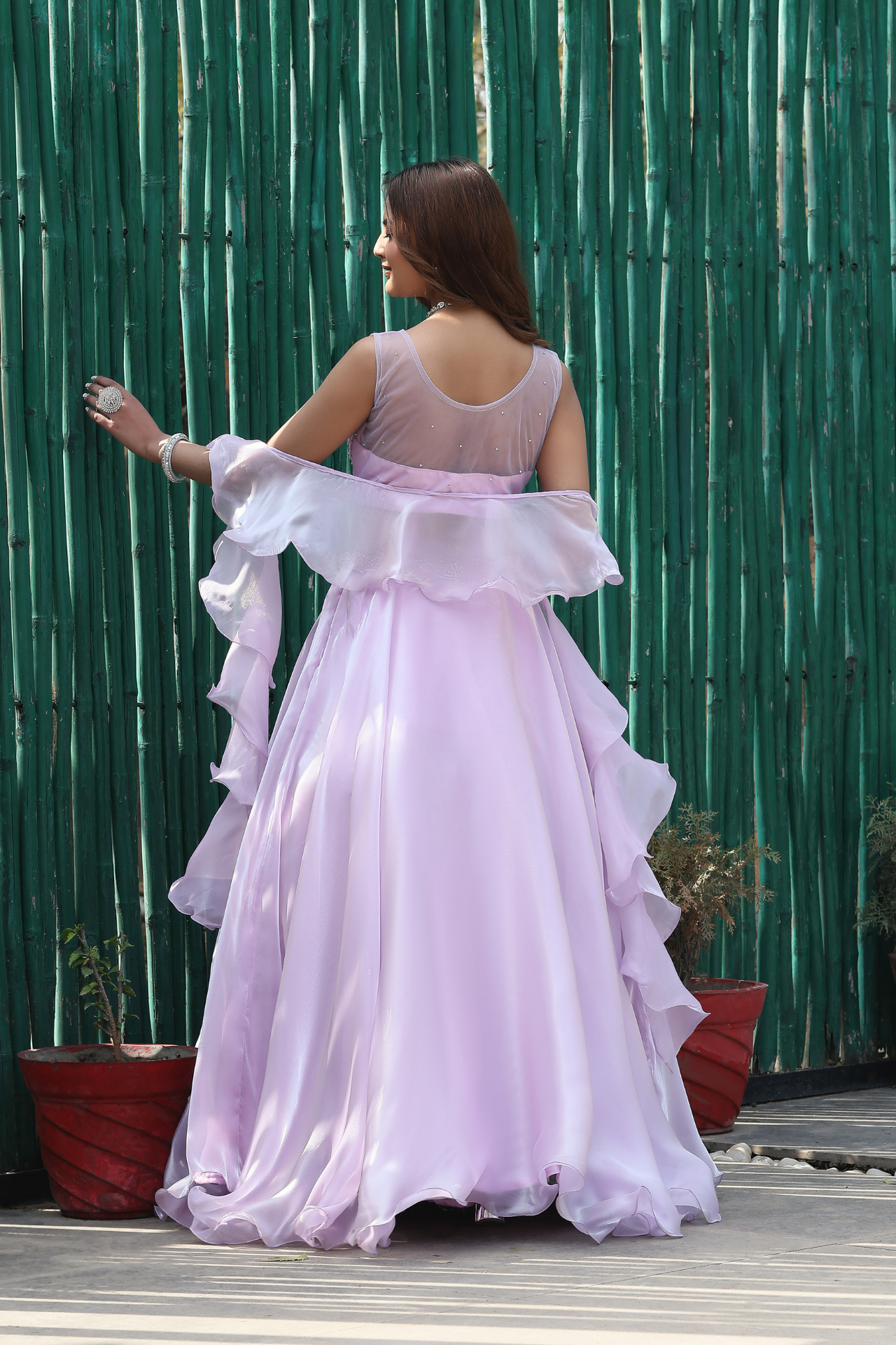 Sepia Lavender Designer Lehenga Choli with Ruffle Dupatta