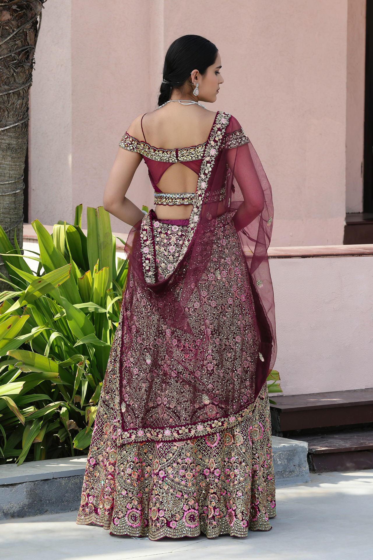 Wine Embroidered Lehenga Choli