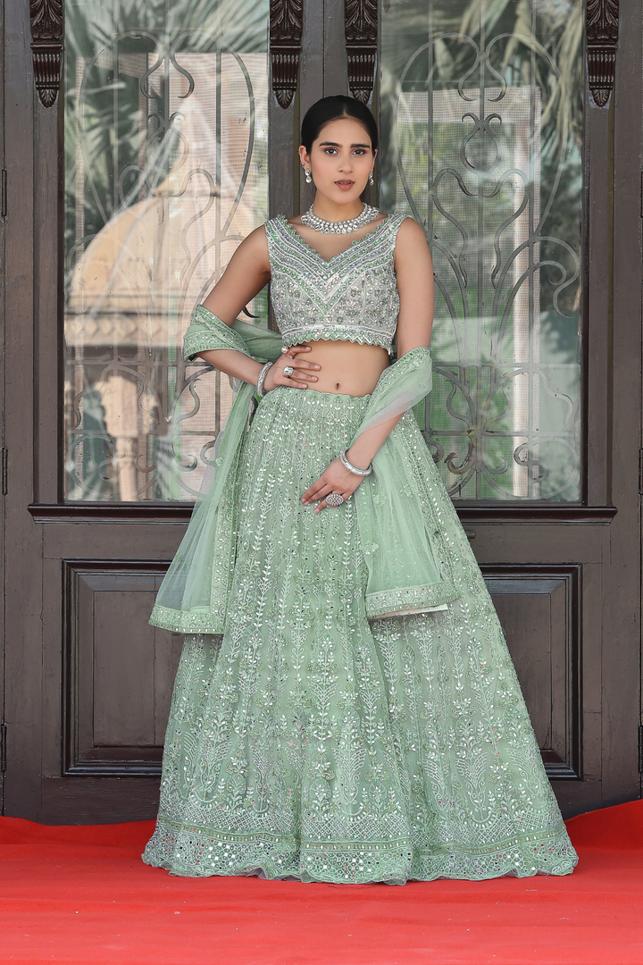 See Green lehenga choli