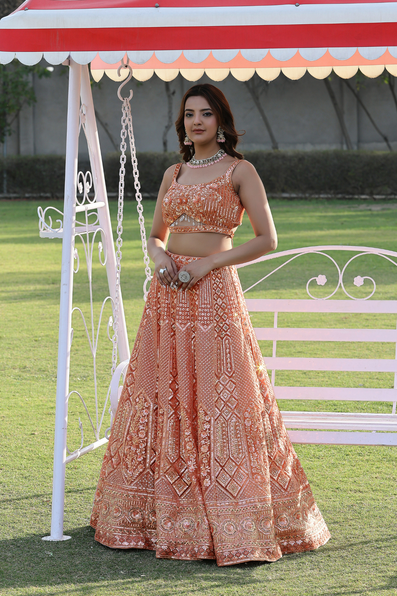 Classic Orange Beautifully Embroidered Orange Lehenga