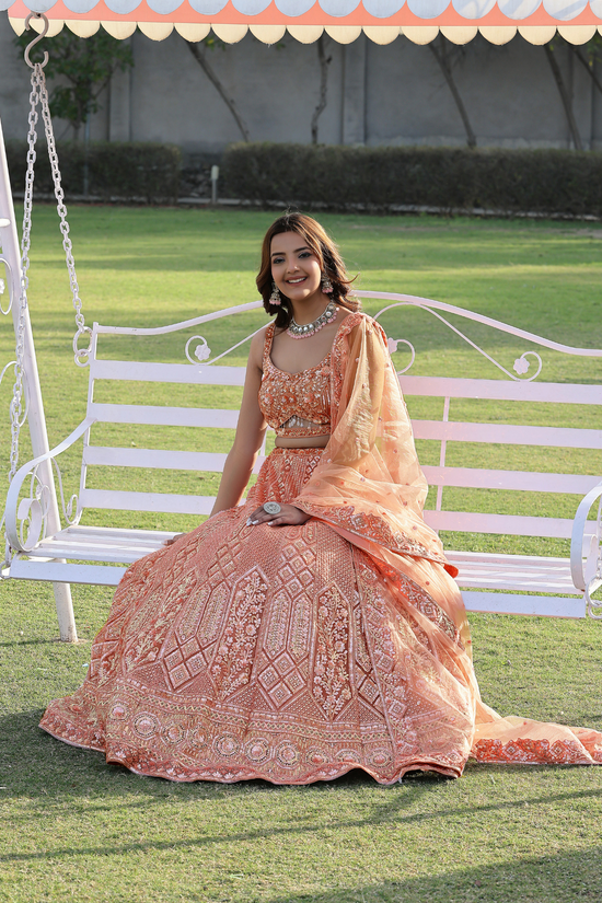 Classic Orange Beautifully Embroidered Orange Lehenga