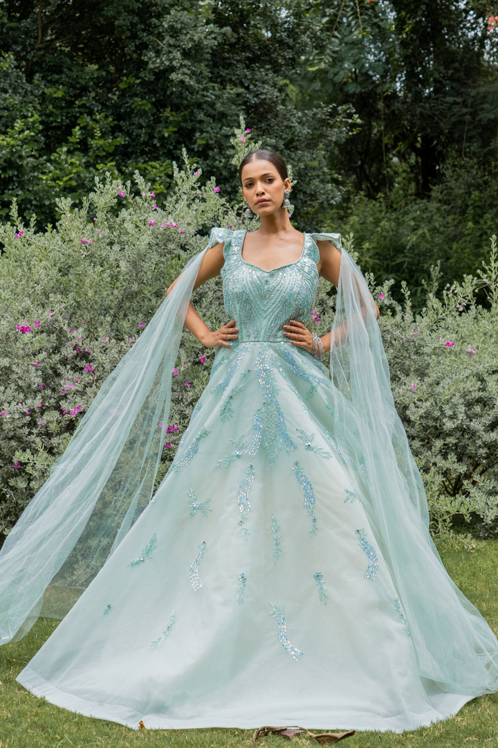 Pista Green Designer Ball Gown