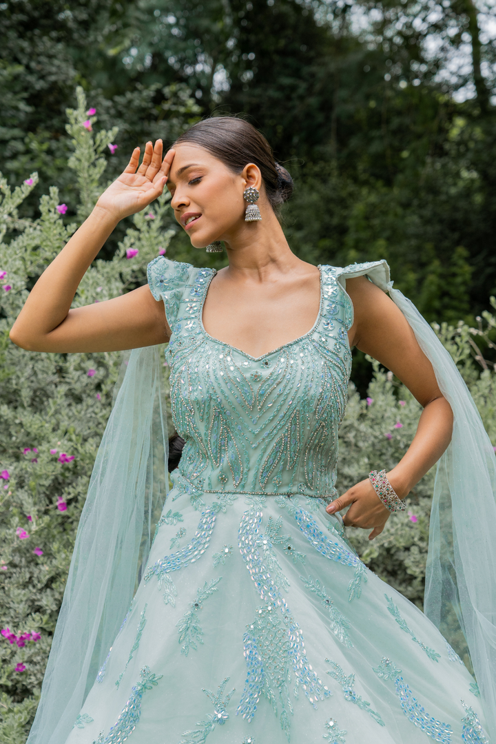 Pista Green Designer Ball Gown