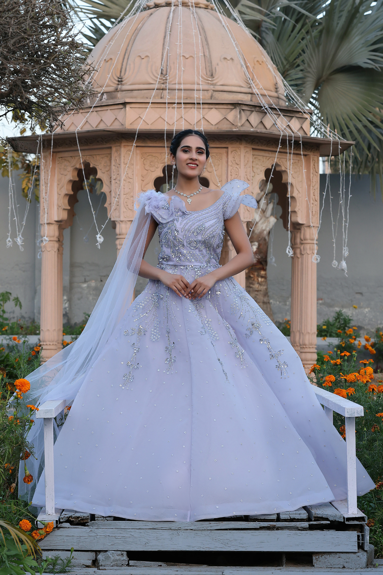 Garnished Lavender Designer Ball Gown