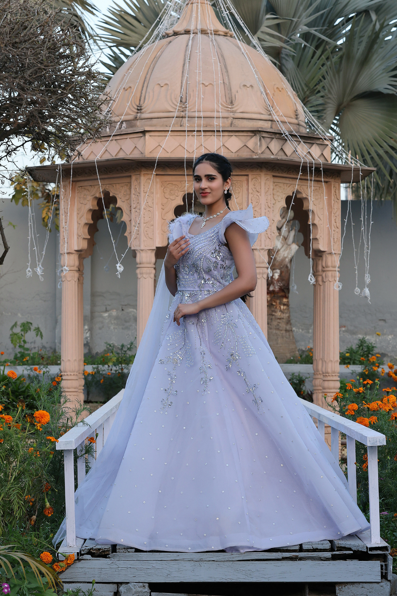 Garnished Lavender Designer Ball Gown