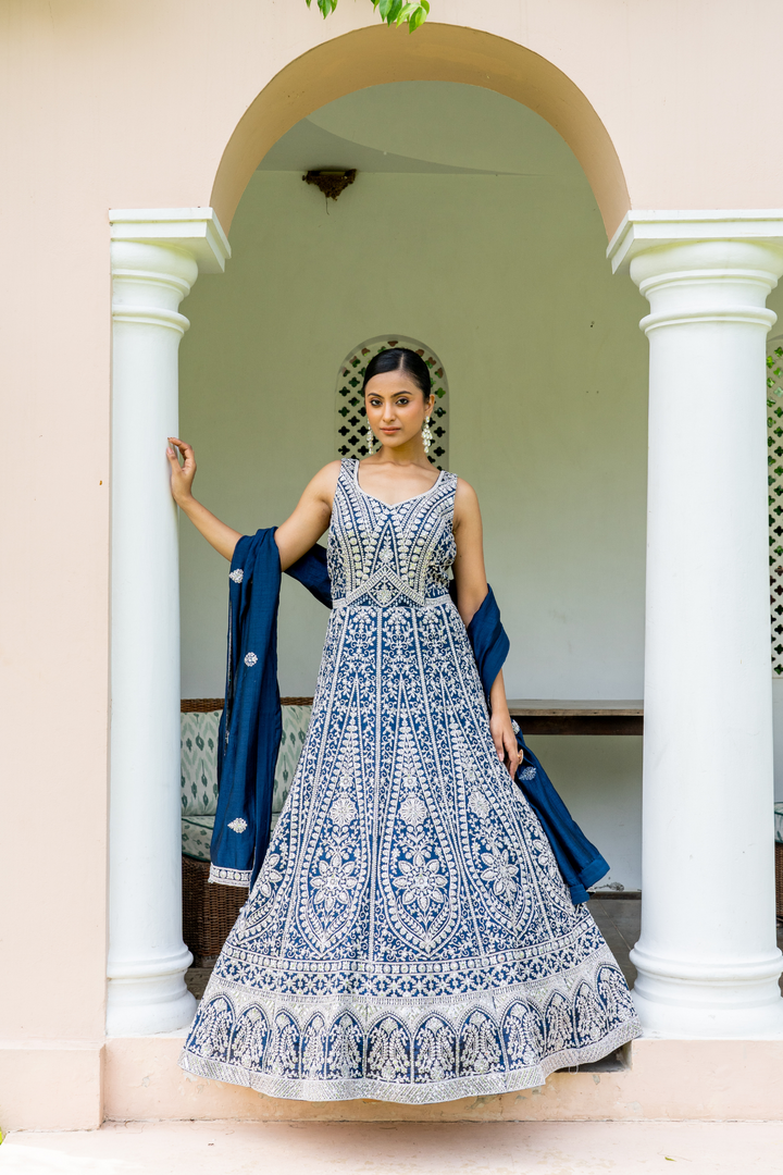 Embroidered Teal Blue Gown