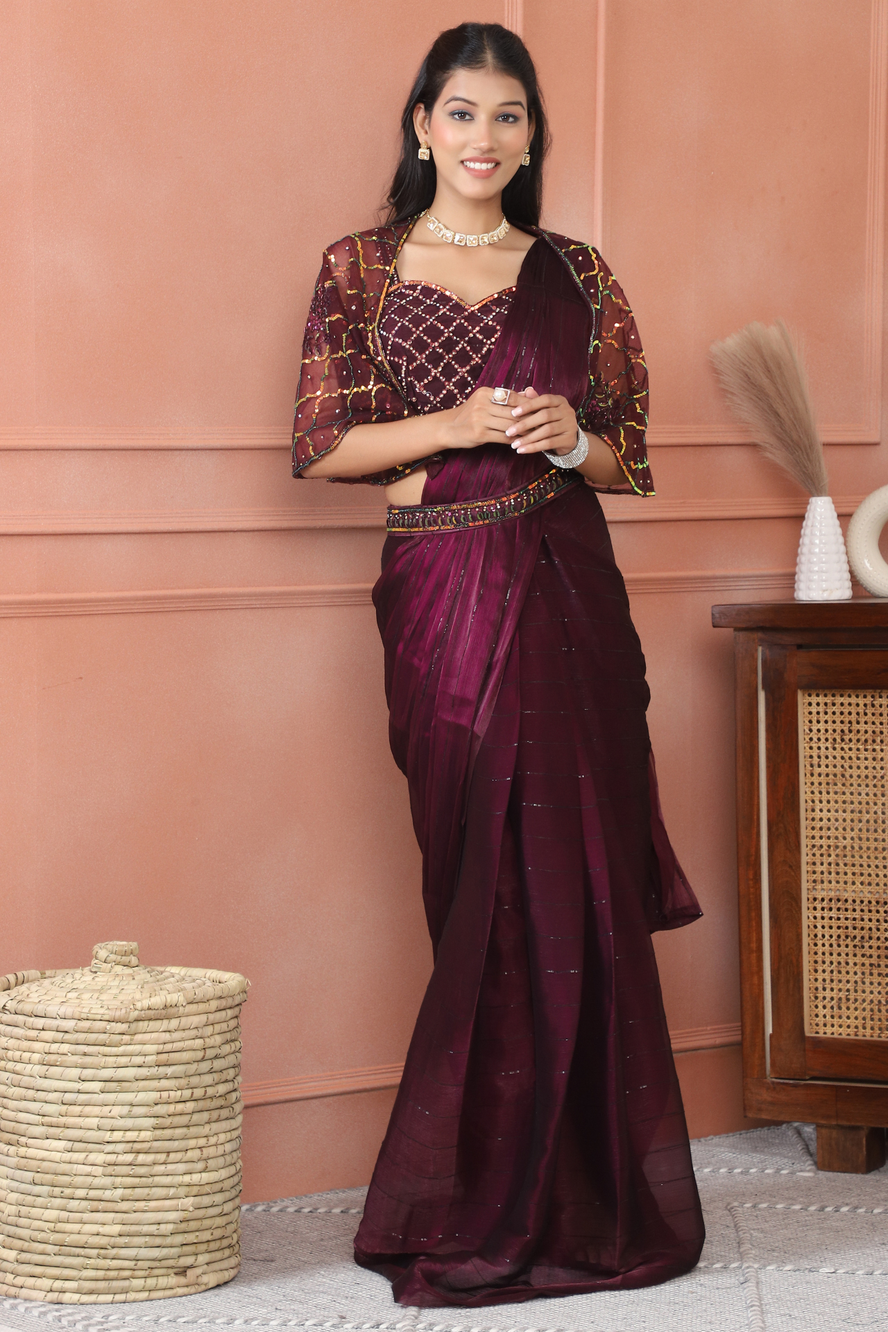 Berry Hue Drape Saree