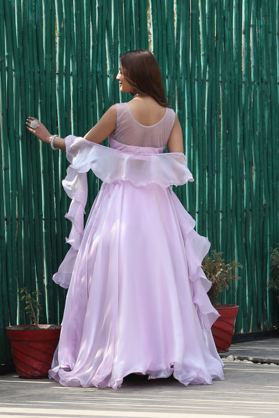 Sepia Lavender Designer Lehenga Choli with Ruffle Dupatta