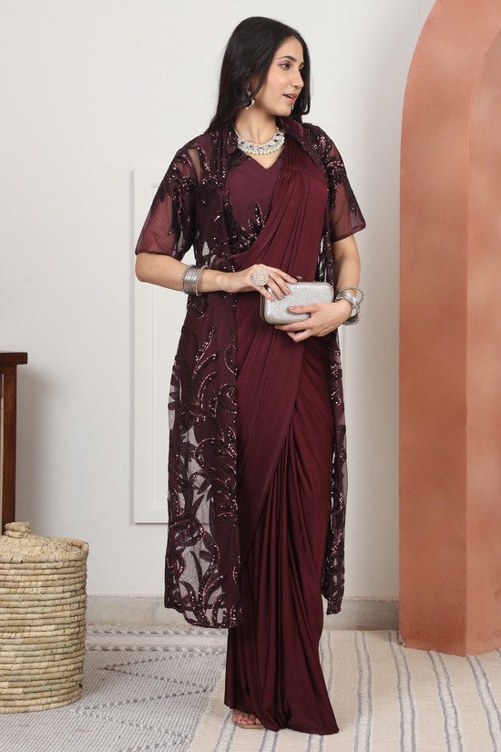 Royal Enigma Drape Saree with shrug pattern