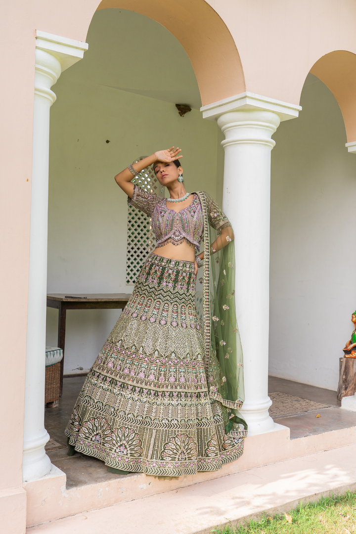 Mehendi Green Designer Lehenga