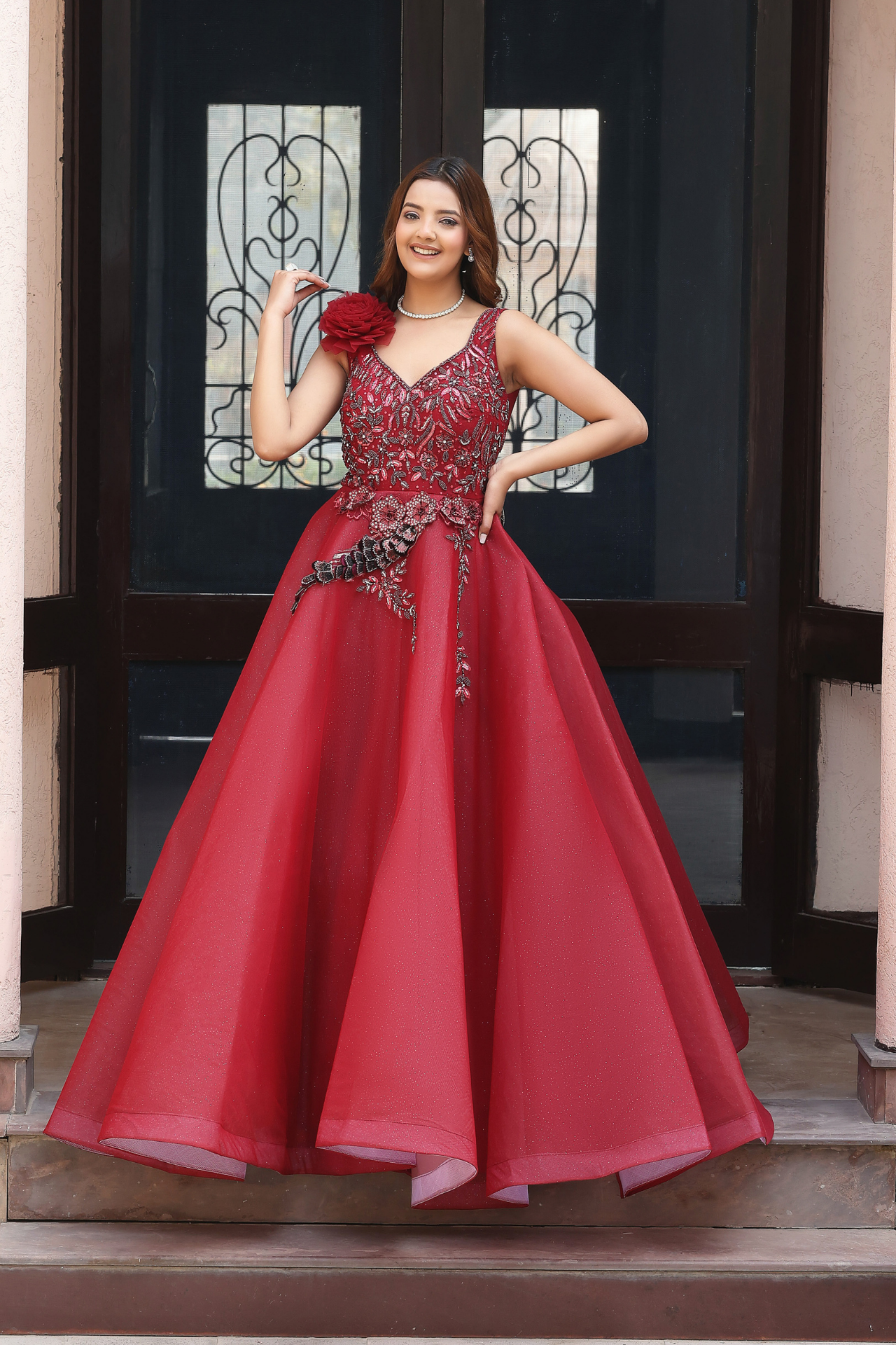 Warm Maroon Elegant Looking Ball Gown