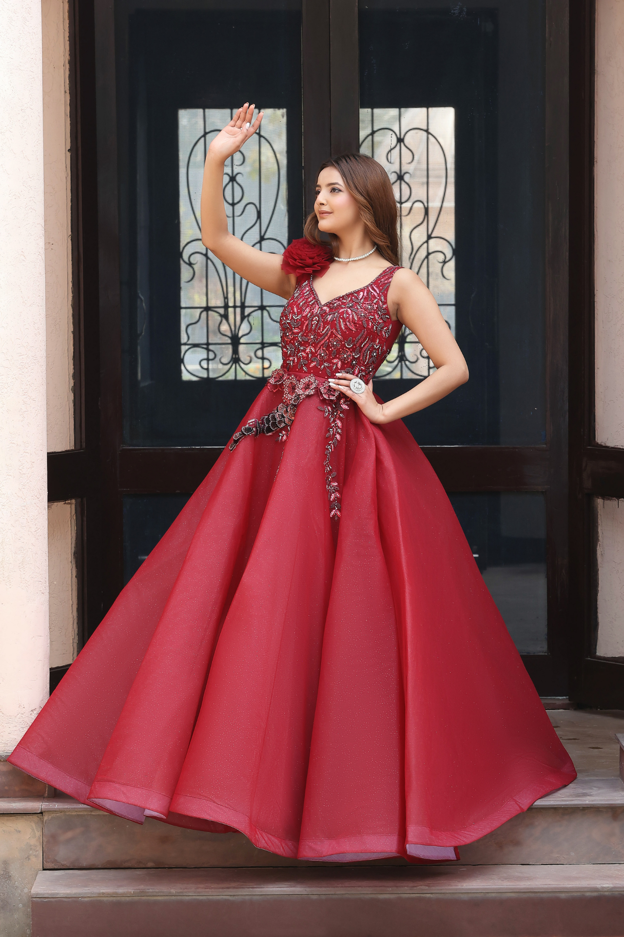 Warm Maroon Elegant Looking Ball Gown