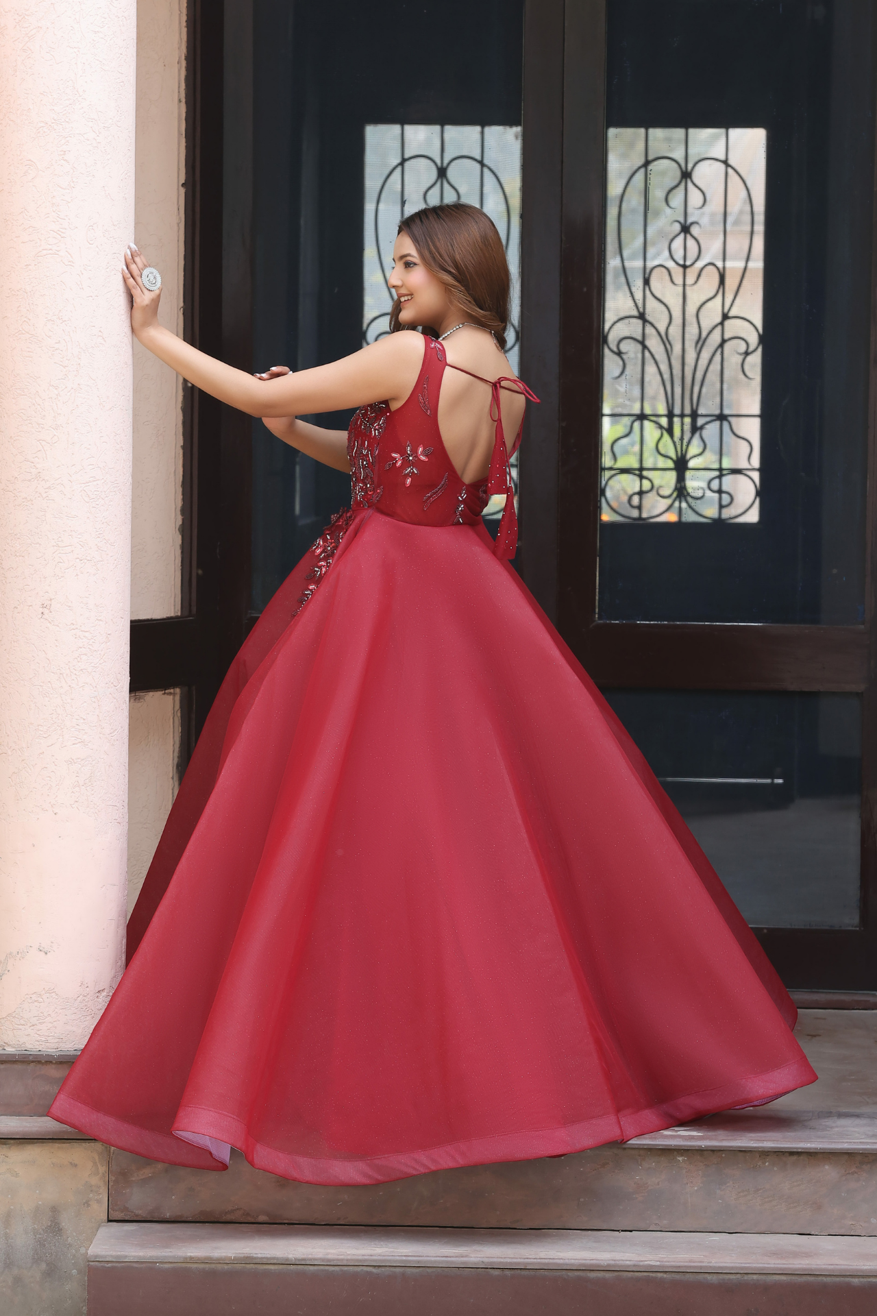 Warm Maroon Elegant Looking Ball Gown