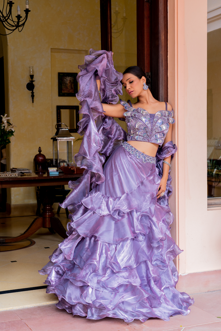 Dark Wine Designer Ruffle Lehenga