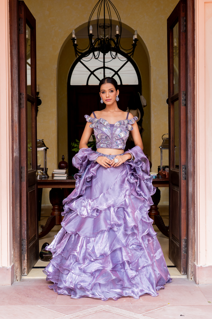 Dark Wine Designer Ruffle Lehenga