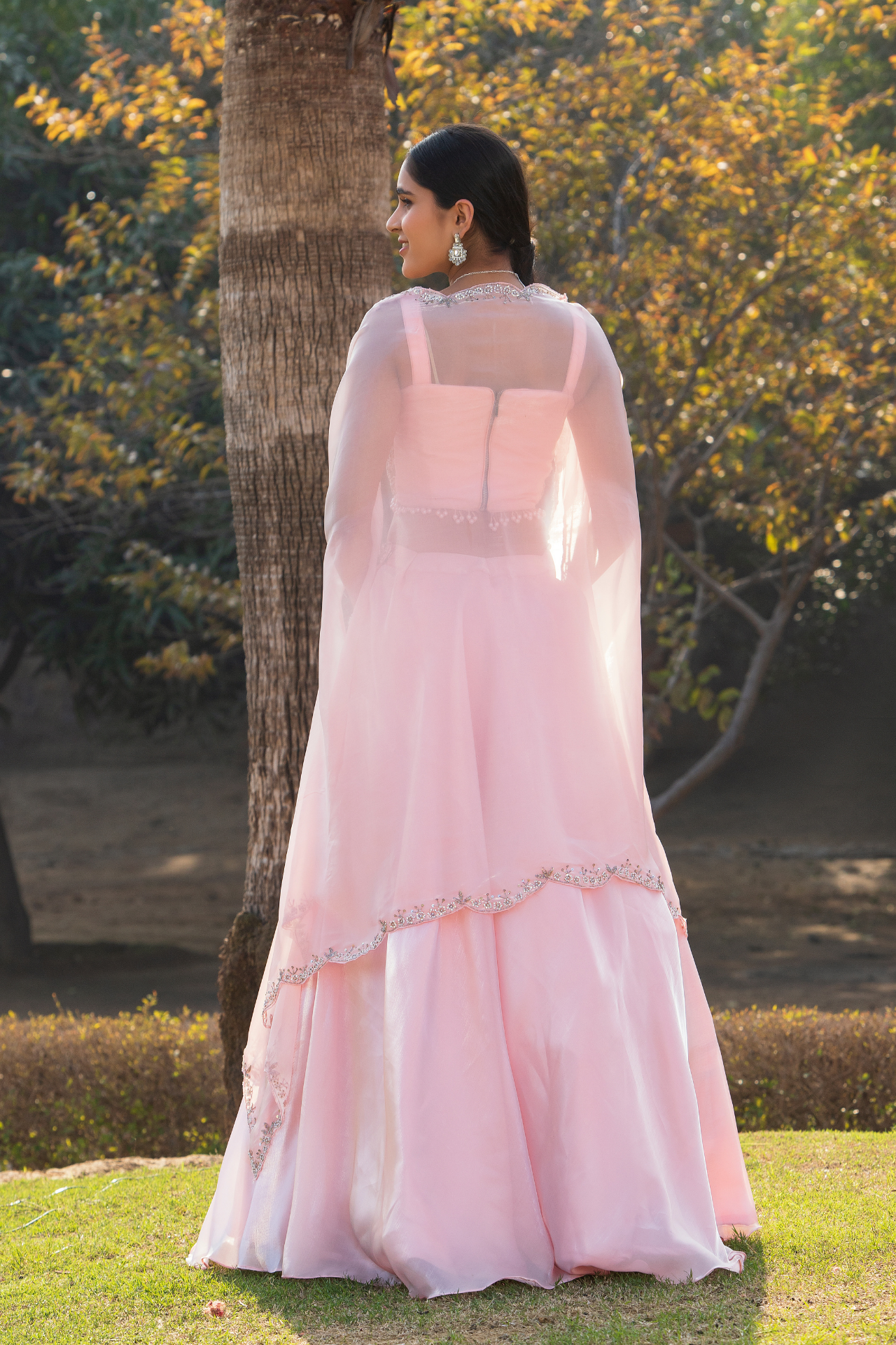 Rustic Peach Blush Shrug With lehenga choli