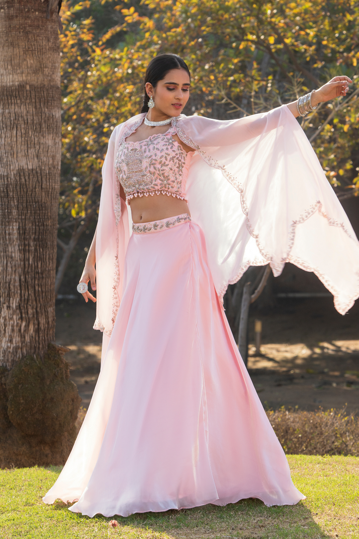 Rustic Peach Blush Shrug With lehenga choli