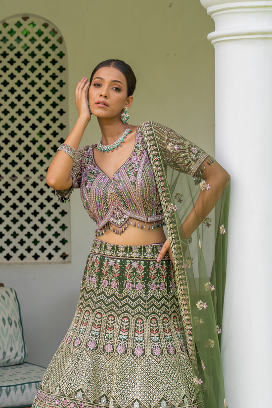 Mehendi Green Designer Lehenga