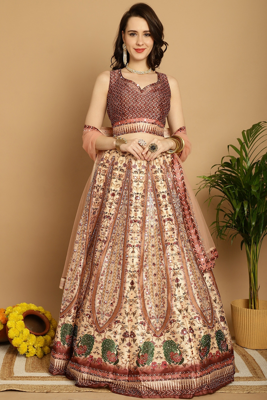 Glossy Peach Exclusive Designer Lehenga