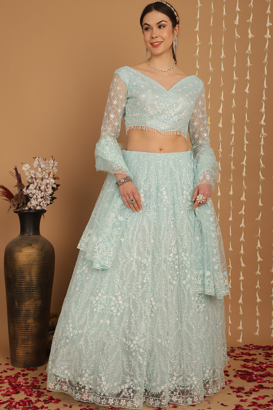 Ice Blue Designer Lehenga