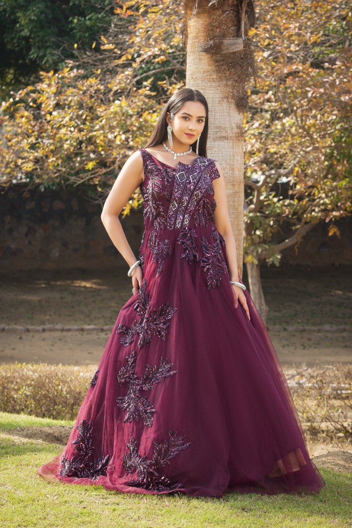 Brash Wine Party Wear Gown